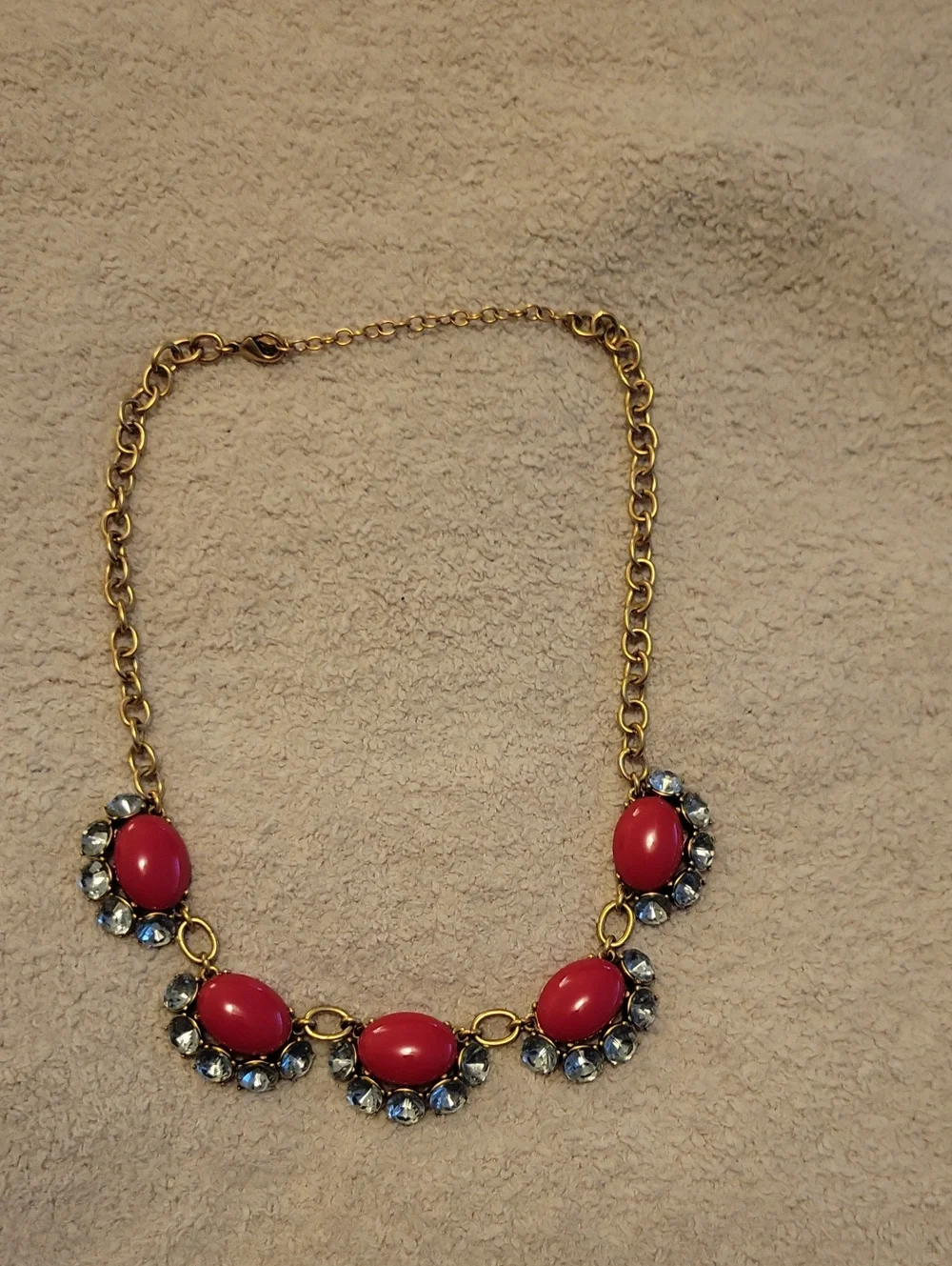 Stella & Dot Gold-Tone Necklace with Pink Cabochons and Clear Crystals